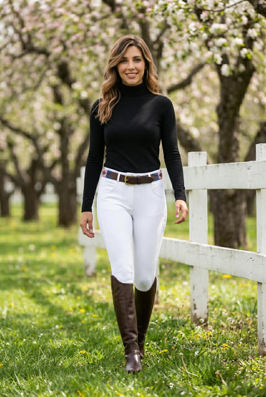 Pull on Breeches with Silicone Grip - White